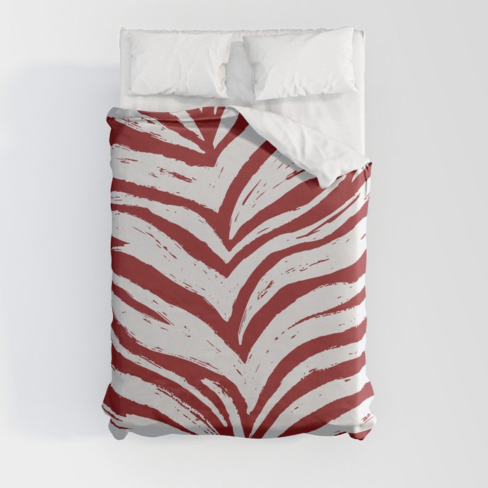 Tiger Stripes -Red & White - Animal Print - Zebra Print Duvet Cover