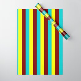 [ Thumbnail: Yellow, Dark Turquoise, and Maroon Colored Lined Pattern Wrapping Paper ]