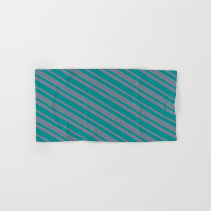 Dark Cyan & Slate Gray Colored Stripes/Lines Pattern Hand & Bath Towel