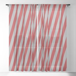 [ Thumbnail: Red and Dark Grey Colored Lines Pattern Sheer Curtain ]