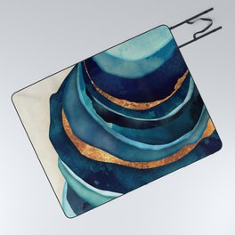 Abstract Blue with Gold Picnic Blanket