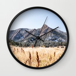 Flatirons Boulder // Colorado Landscape Photograph Yellow Red Field Green Forest Trees Wall Clock