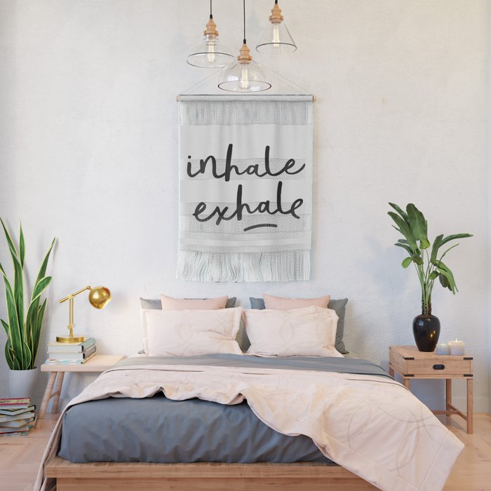 Inhale Exhale Black And White Contemporary Minimalism Typography Print Home Wall Decor Bedroom Wall Hanging By Themotivatedtype