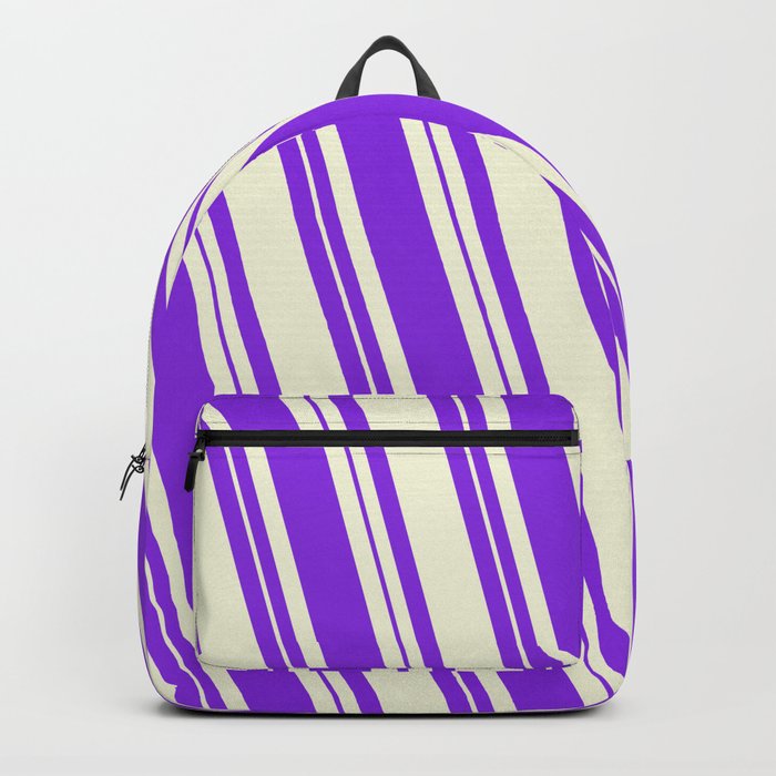 Beige and Purple Colored Lined Pattern Backpack