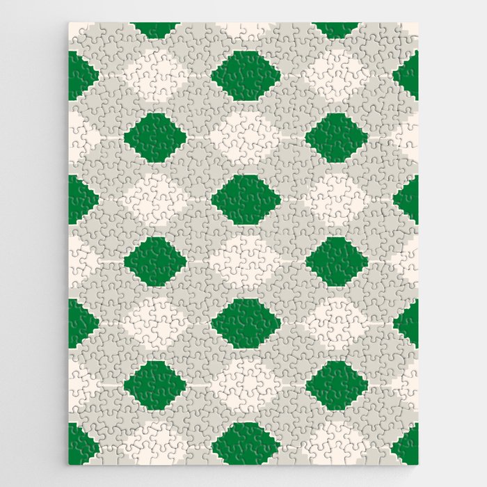 Abstract Southwest Plaid Pattern in Green and Light Grey Jigsaw Puzzle