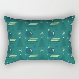 Christmas Vintage Green Blue Sleigh Rectangular Pillow