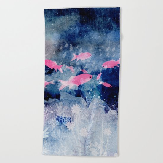 pink fish Beach Towel