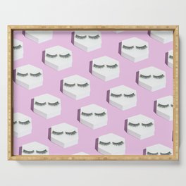 Trendy pink make-up pattern with eye lashes Serving Tray