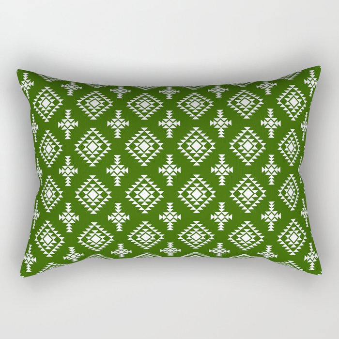 Green and White Native American Tribal Pattern Rectangular Pillow