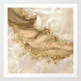 Gold and Pearl - Splatter and flow Art Print | Gentle, Liquidgold, Marble, Liquidmarble, Warm, Pastel, Texture, Luxury, Abstractart, Goldsplatter 
