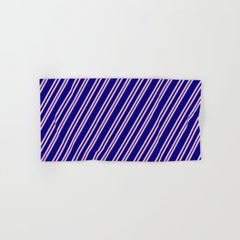 [ Thumbnail: Pink & Blue Colored Pattern of Stripes Hand & Bath Towel ]