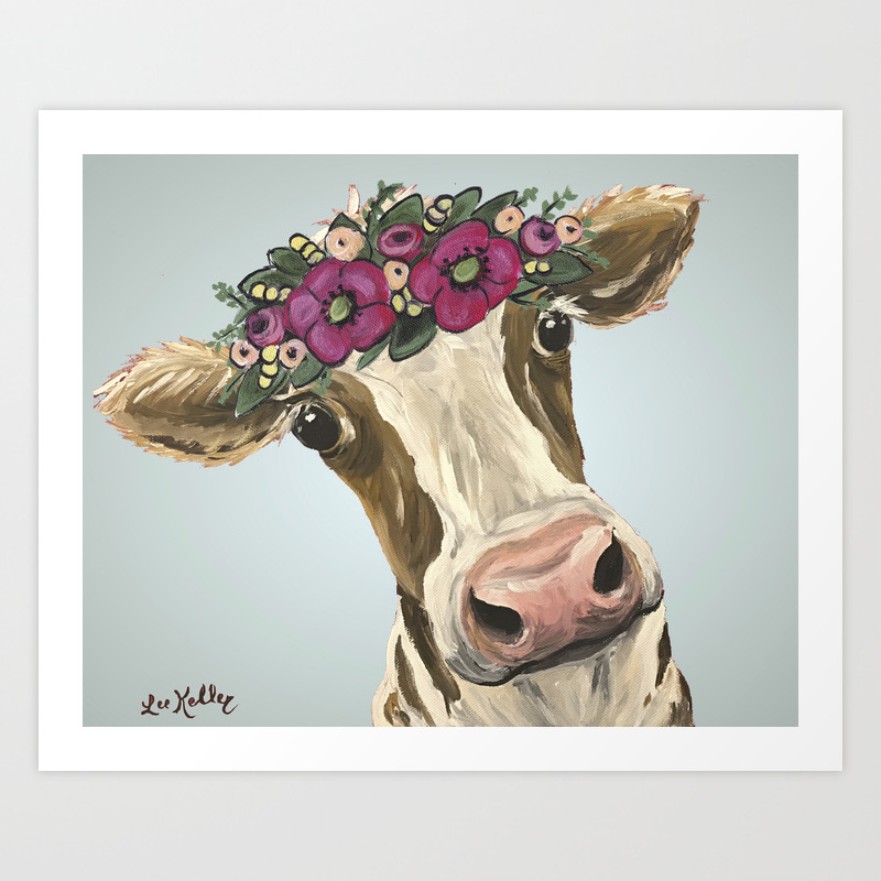Cow With Flower Crown Cute Cow Art Art Print By Leekeller Society6