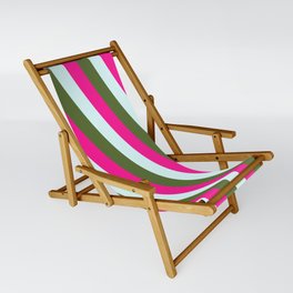 [ Thumbnail: Light Cyan, Dark Olive Green, and Deep Pink Colored Lines/Stripes Pattern Sling Chair ]