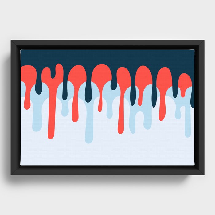 Blue and Red-Orange Drip Painting On A Canvas, Minimalist Abstract Art Framed Canvas