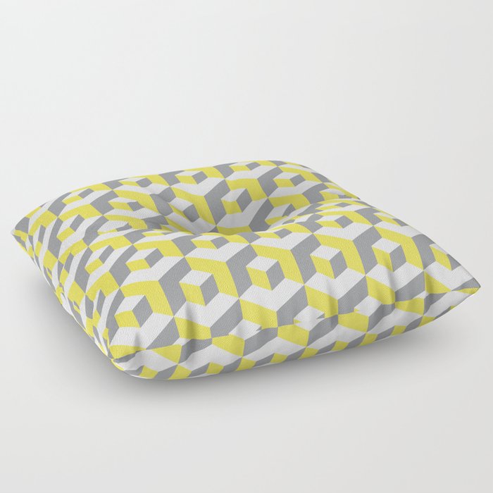 lluminating yellow and ultimate gray seamless isometric pattern. Grey, white and yellow abstract endless isometric background. Seamless geometric pattern. illustration Floor Pillow