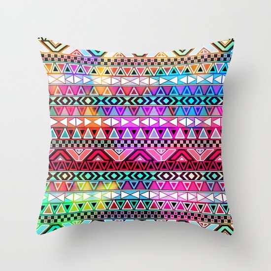 Neon Aztec | Purple Pink Neon Bright Andes Abstract Pattern Throw Pillow