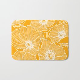 Saffron Yellow Poppies Bath Mat | Nature, Bold, Garden, Saffron, Drawing, Elegant, Lineart, Linedrawing, Floral, Gold 