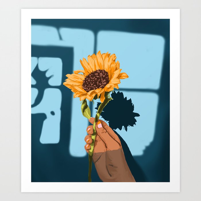 Sunflower Still Life | Flower Hand Painting | Sunny Day Shadow Hope Optimism Positivity Good Vibes Art Print