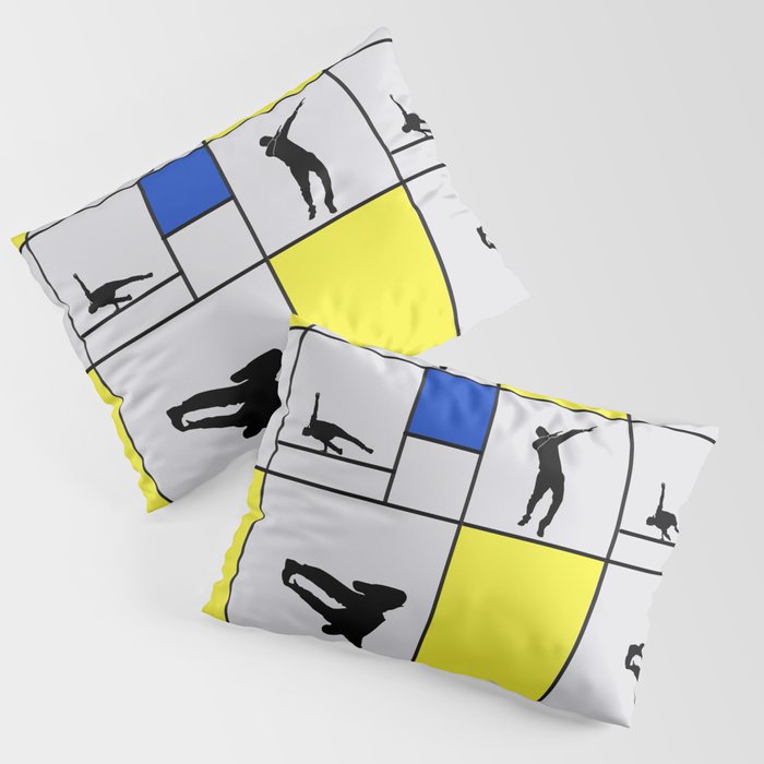 Street dancing like Piet Mondrian - Yellow, and Blue on the grey background Pillow Sham