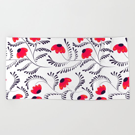 Beauty simple seamless floral pattern swirl Beach Towel