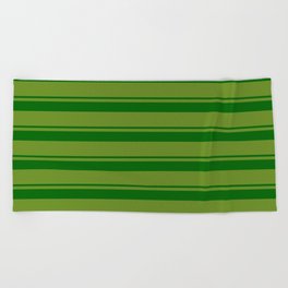[ Thumbnail: Dark Green & Green Colored Pattern of Stripes Beach Towel ]