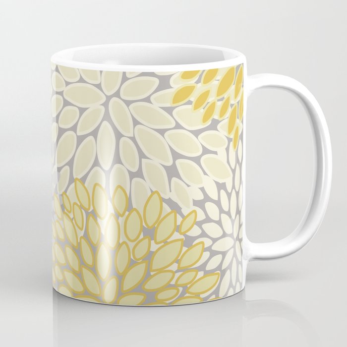 Floral Prints, Soft Yellow and Gray, Modern Print Art Coffee Mug