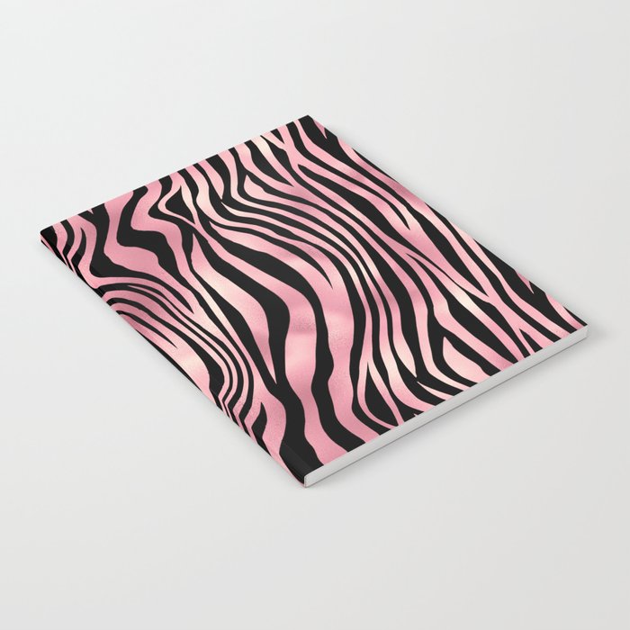 Pink Black Zebra Stripes Pattern Notebook