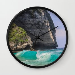 Blue Ocean Waves and Rocky Cliff Wall Clock