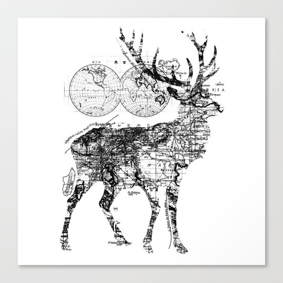 Deer Wanderlust Black and White Canvas Print