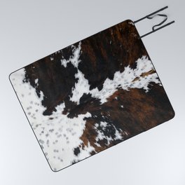 white and brown cow skin cowhide  fur Picnic Blanket