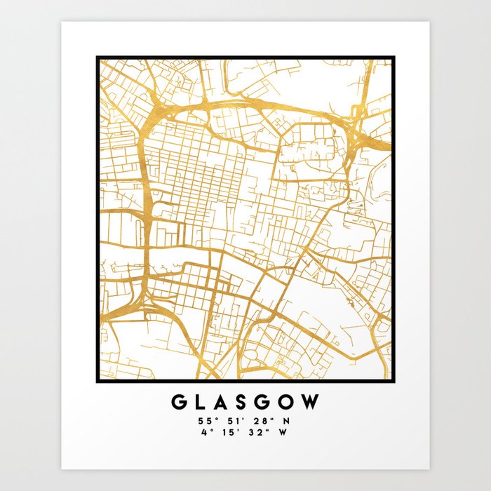 Glasgow Street Art Map Glasgow Scotland City Street Map Art Art Print By Deificus Art | Society6