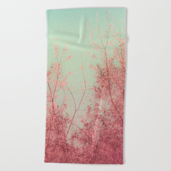 Harmony (Mint Blue Sky, Coral Pink Plants) Beach Towel