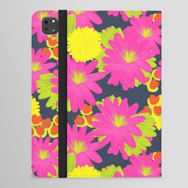 Retro Modern Maximalist Tropical Flowers Navy Blue iPad Folio Case