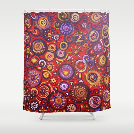 Red Square Abstract Painting Shower Curtain
