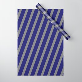[ Thumbnail: Grey & Midnight Blue Colored Lines Pattern Wrapping Paper ]
