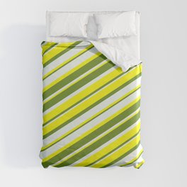 [ Thumbnail: Yellow, Green & Mint Cream Colored Lined Pattern Duvet Cover ]