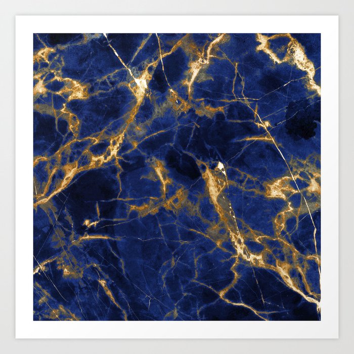Blue Majestic Marble With 24 Karat Gold Hue Veins Art Print By Dec02 Society6