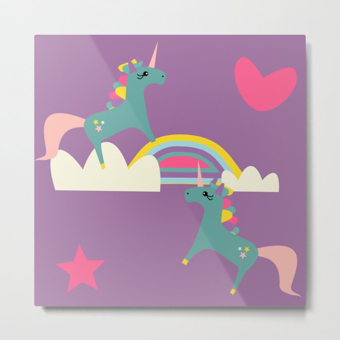 unicorn and rainbow purple Metal Print
