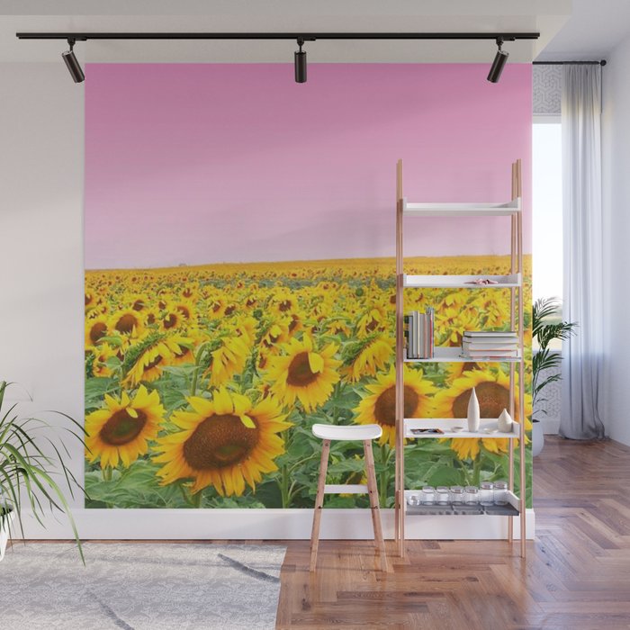 Blushing Sunflower Fields Wall Mural