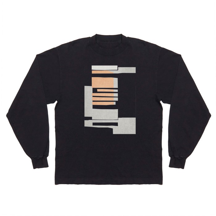 Abstract Textured Orange and Grey Shreds Long Sleeve T Shirt