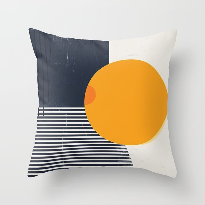 Yellow sun and navy stripes Throw Pillow