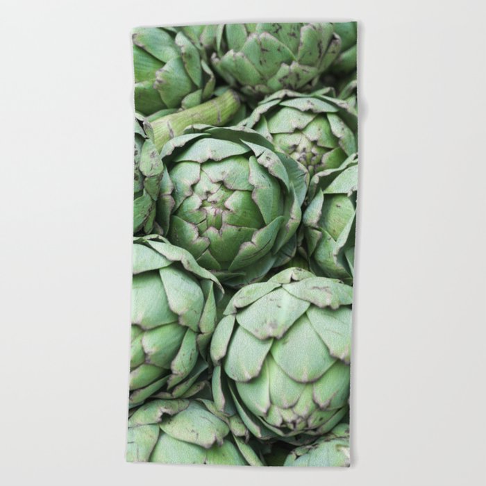 Artichoke vegetable green art print- farmersmarket stand in France - food and travel photography Beach Towel