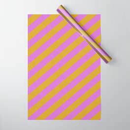 [ Thumbnail: Orchid & Goldenrod Colored Pattern of Stripes Wrapping Paper ]