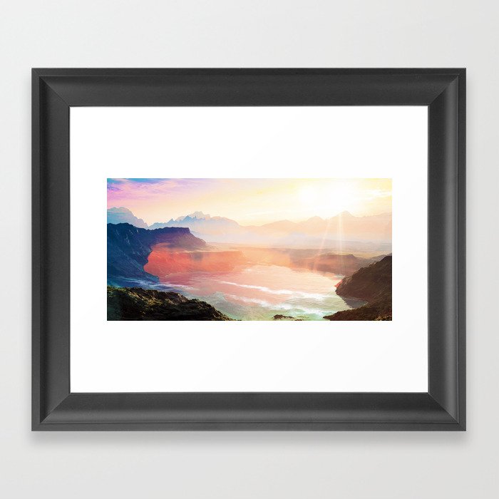 Sunrise Grandeur, Scenic Nature Landscape, Ocean Beach Travel Photography, Sea Waves Mindfulness Framed Art Print