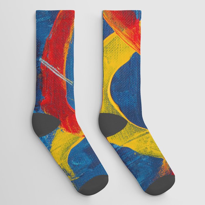 Blue Red Yellow Abstract Painting Socks