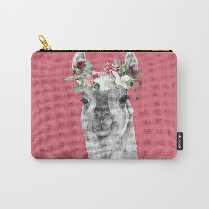 Watercolor Llama With Flowers Carry-All Pouch