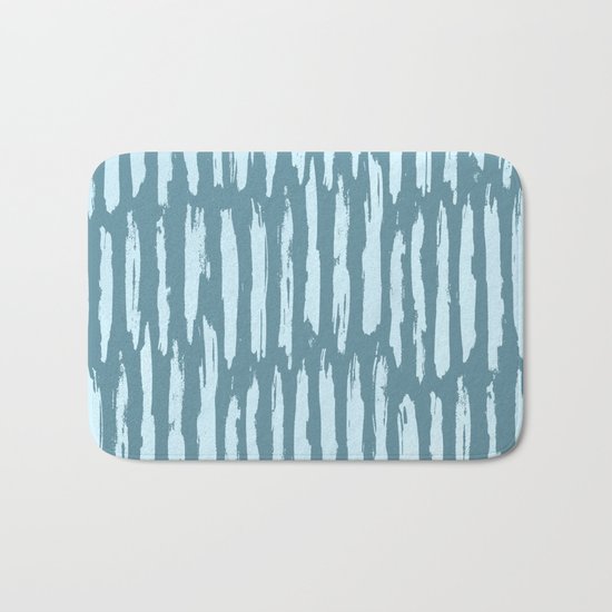 Vertical Dash Turquoise on Teal Blue Bath Mat