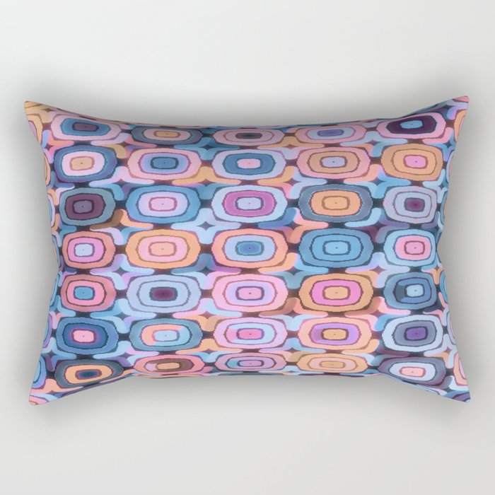 Colorful Retro Geometric Squares Sepia Blue Pink Peach Rectangular Pillow