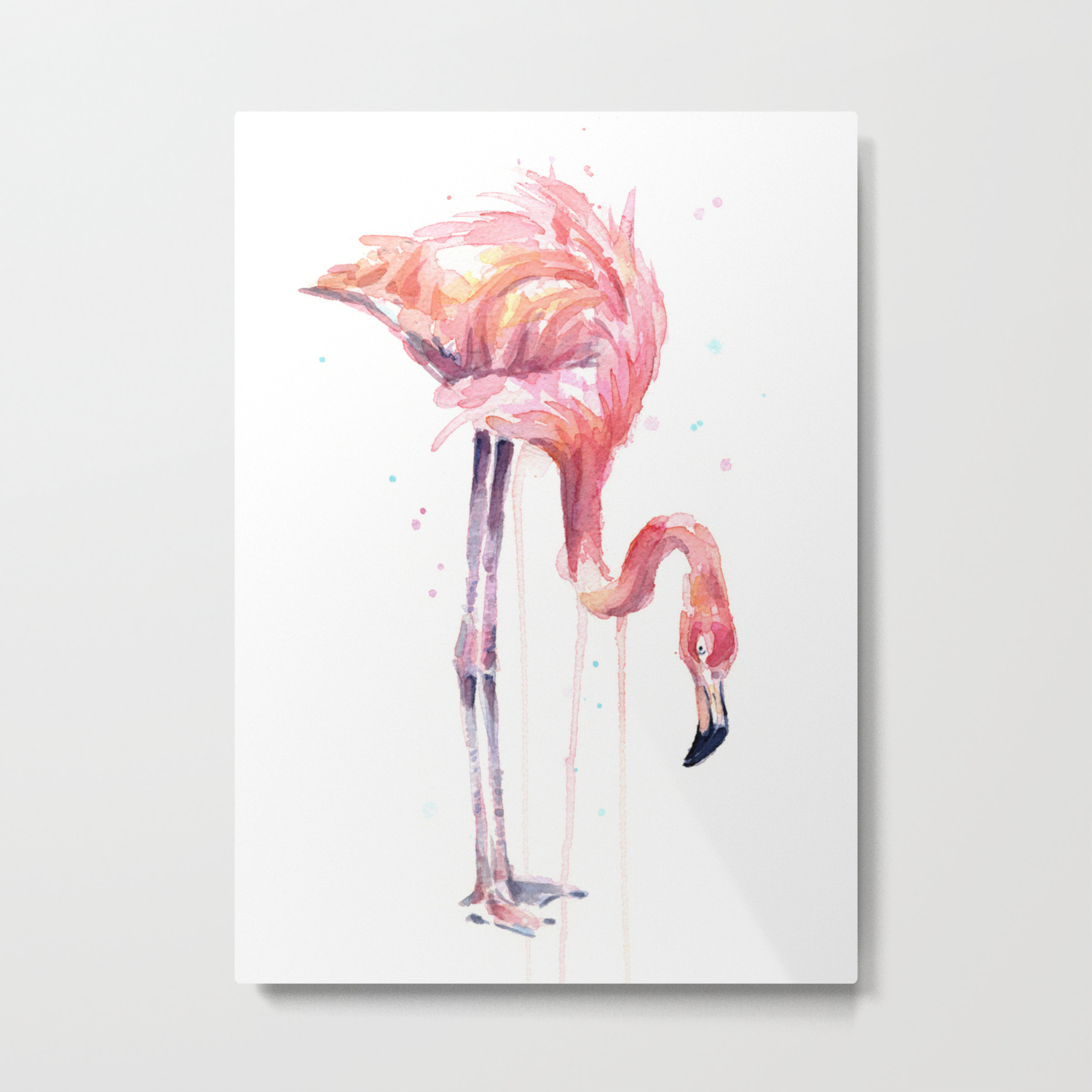 Flamingo Watercolor Painting Pink Tropical Birds Facing Left Metal
