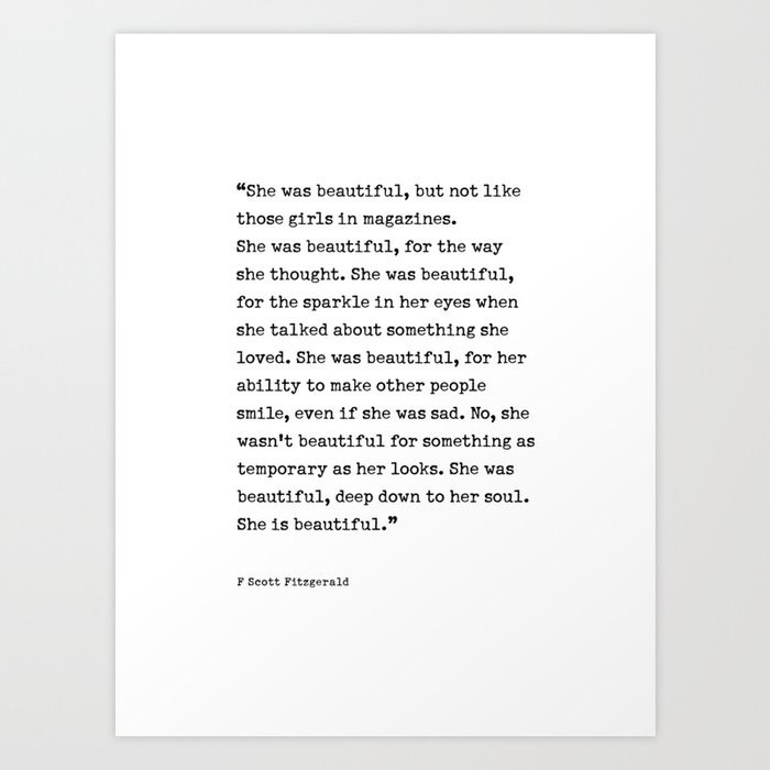 Fitzgerald quotes, She was beautiful Art Print